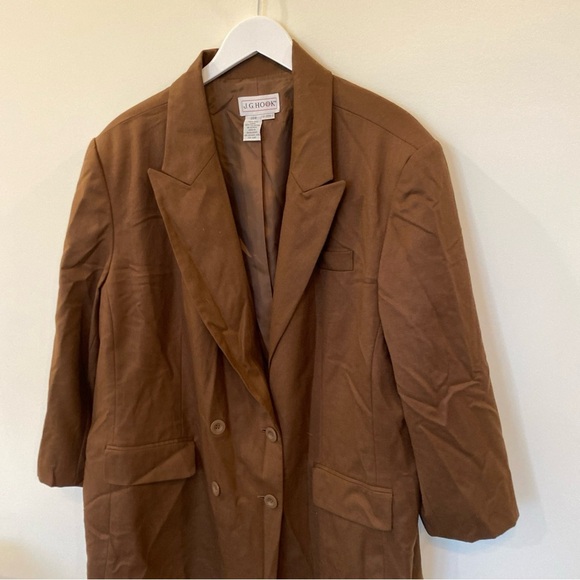 Vintage JG Hook Women's Brown Double Breasted Blazer Jacket Size 26W Wool - Picture 2 of 5